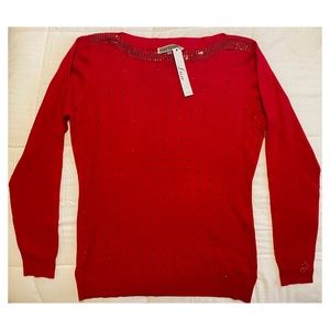 NWT Liquid by Sioni luxe Red Sweater W/ jewels